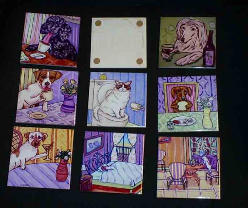 Chinchilla cat tile coaster in the bathroom animal pet art decor image 4