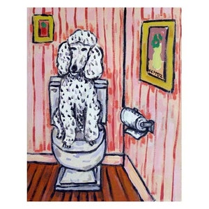 Poodle in the Bathroom Dog Art Print - 13x19 - matte or glossy - funny gift for dog lover