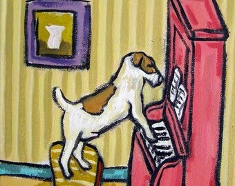 Handmade Jack Russell Terrier Coaster Tile with Piano Art