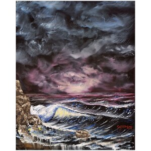 Beach At Night Coastal Home Decor Art Print On Paper (g)