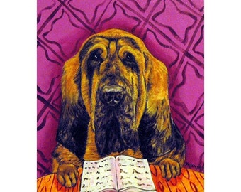 Bloodhound Reading a Book Dog Art Print Gift - 13 x 19 matte paper print