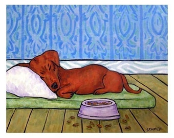 dachshund sleeping dog art 13x19 print home decor gift animals pet