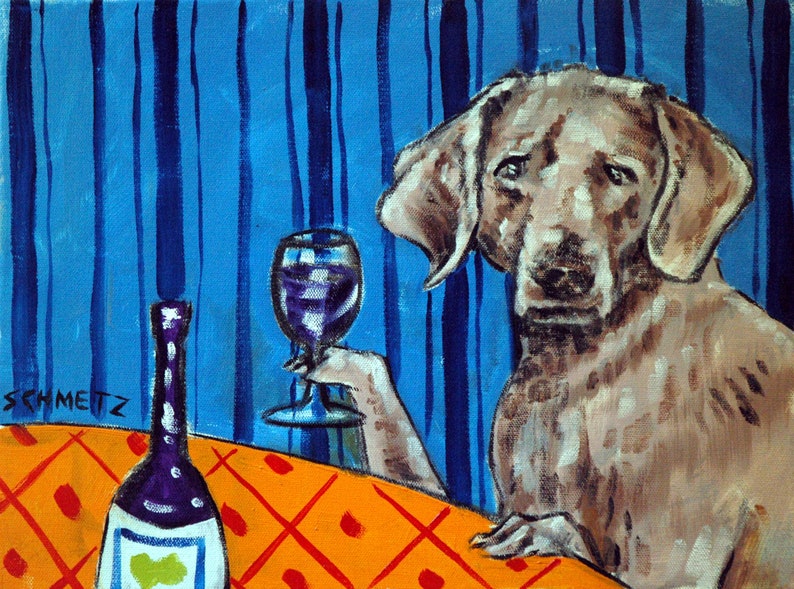 weimaraner wine dog art print