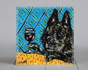 schipperke - Dog art tile - coaster - art lover - wine decor - animal artwork - dog lover gifts