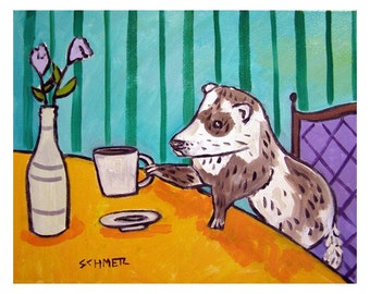 Ferret at the Coffee Shop art PRINT 13x19 - matte or glossy