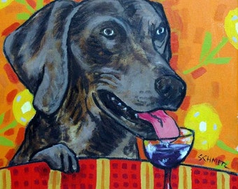 Weimaraner at the Wine Bar Dog Art Tile Coaster