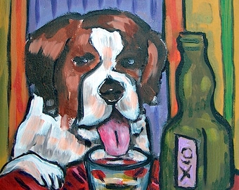Saint Bernard whiskey, saint bernard art, canvas print dog art, dog wall decor, st bernard print, dog canvasprint, dog lover, dog gift, art