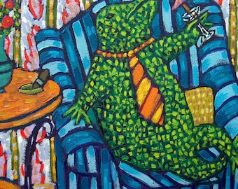 LOUNGE lizard Art coaster tile JSCHMETZ modern abstract folk pop art gift lounge club art