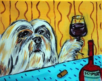 llasa Apso at the Wine Bar Dog Art Print