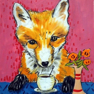 fox art cofffee canvas print gift modern Giclee- ready to hang by Jay Schmetz