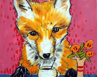 fox art - coffee decor - animal art print - 13x19 - matte or glossy