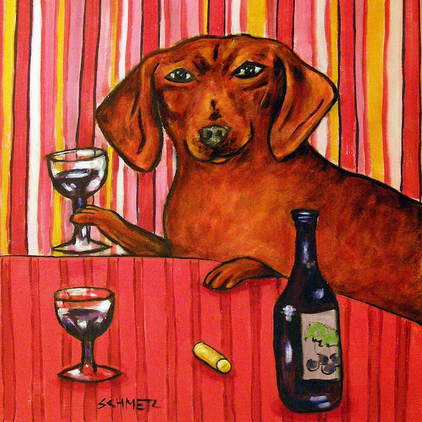dachshund coaster, dachshund art, wine decor art, dachshund wine, animal decor