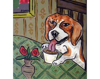 beagle art - Beagle at the Coffee Shop Cafe Dog Art Print - beagle gifts