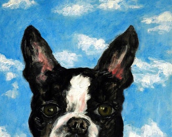 Boston Terrier dog art print - streched canvas or paper print - multiple sizes available