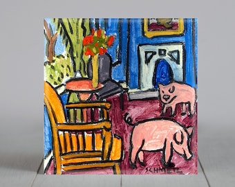 pig coaster animal art tile gifts - multiple sizes