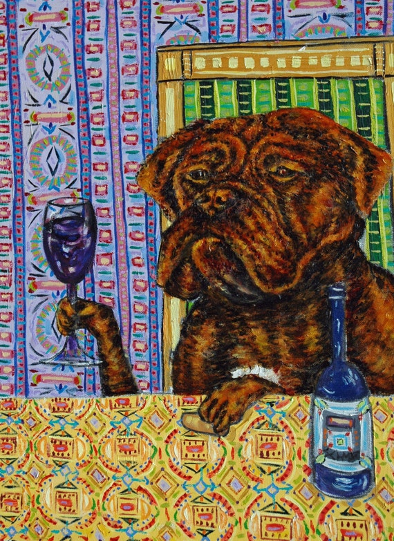 rhodesian ridgeback at the wine bar picture 11x14 animals impressionism