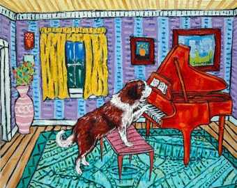 saint bernard  art print - piano prrint - mudic room decor - stretche canvas or paper print