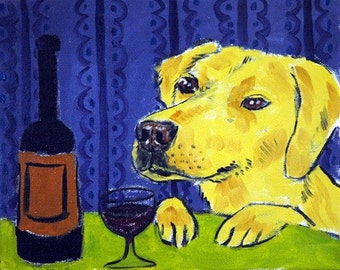 golden retriever, art, print,  , poster, gift, modern folk, abstract dog art , wine, gift for wine lover