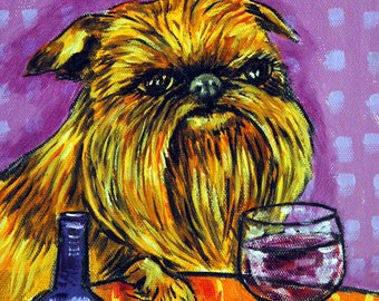 Brussels Griffon at the Wine Bar Dog Art Print on glossy or matte paper