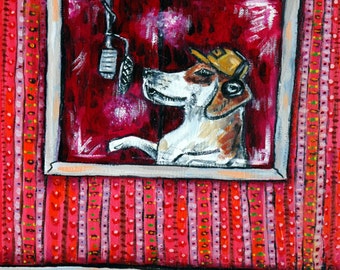 beagle tile - beagle art - beagle dog animal art coaster tile  JSCHMETZ modern abstract folk pop art AMERICAN ART gift - beagle gifts