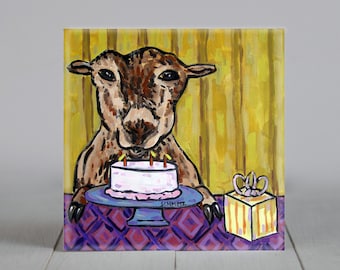 goat birthday animal art tile coaster gift - multple sizes available