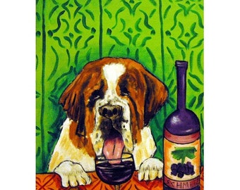 Saint Bernard at the Wine Bar Dog Art Print 13x19 - matte or glossy