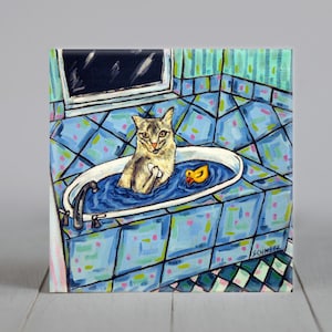 somali cat taking a bath animal art tile coaster gift - multiplre sizes - bithday gift