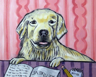 Golden Retriever Reading a Book Dog  Art Print  JSCHMETZ modern abstract folk pop art gift