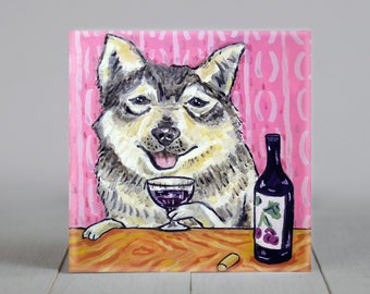 Swedish Vallhund at the Wine Bar Dog Art coaster tile - multiple sizes