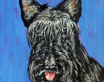 scottish terrier with halo angel dog art PRINT on ready to hang stretched canvas - dog lover gift - home decor