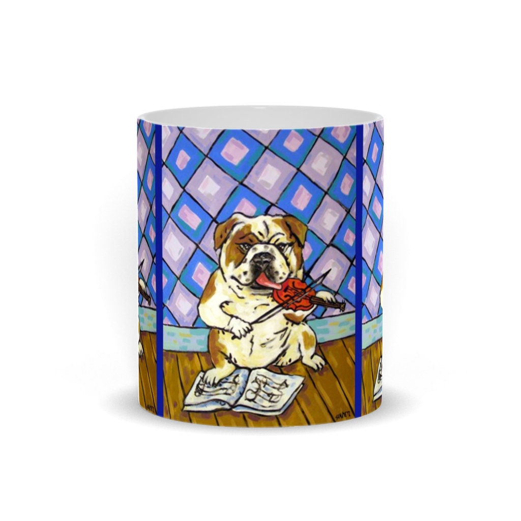 Bulldog Dog Art Mug Violin Player Coffee Mug by | Etsy