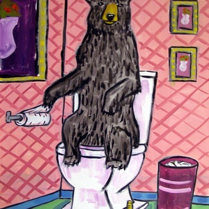 Schwarzer Bär im Badezimmer Tier Kunstdruck auf mattem oder glänzendem Papier - verschiedene Größen für Zuhause