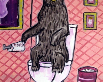 Black bear in the bathroom animal art print onmatte or glossy paper - multiple size home wall decor