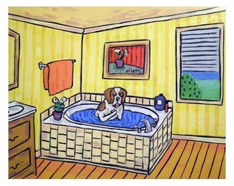 St. Bernard Taking a Bath Dog Art Print