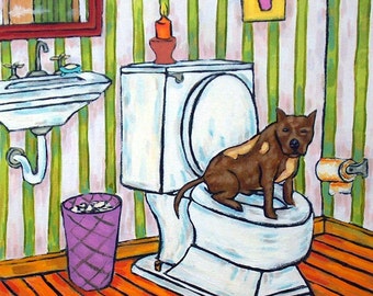 Pit Bull Terrier  Bathroom art Dog Art coaster tile Gift JSCHMETZ abstract folk art pop art MODERN