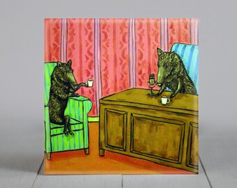 Javelina talkshow coaster tile - animal decor modern folk
