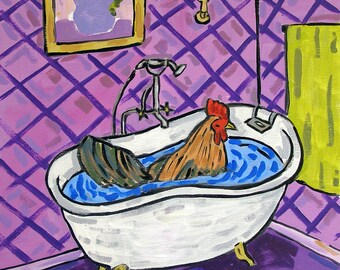 chicken art, Chicken , rooster, chicken print, bathroom wall art, 13x19 print, modern folk art, gift, chicken poster - chicken gifts