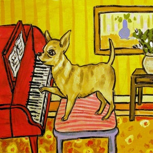 chihuahua art - Chihuahua piano, piano player, chihuahua coaster dog coaster tile. animal decor, animal art print, chihuahua print, dog gift