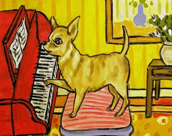 chihuahua art - Chihuahua piano, piano player, chihuahua coaster dog coaster tile. animal decor, animal art print, chihuahua print, dog gift