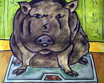 Pig on a Diet Coaster Tile - Animal Art Bathroom Decor - Handmade artwork