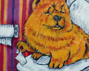 chow chow in the bathroom 13x19 dog art print