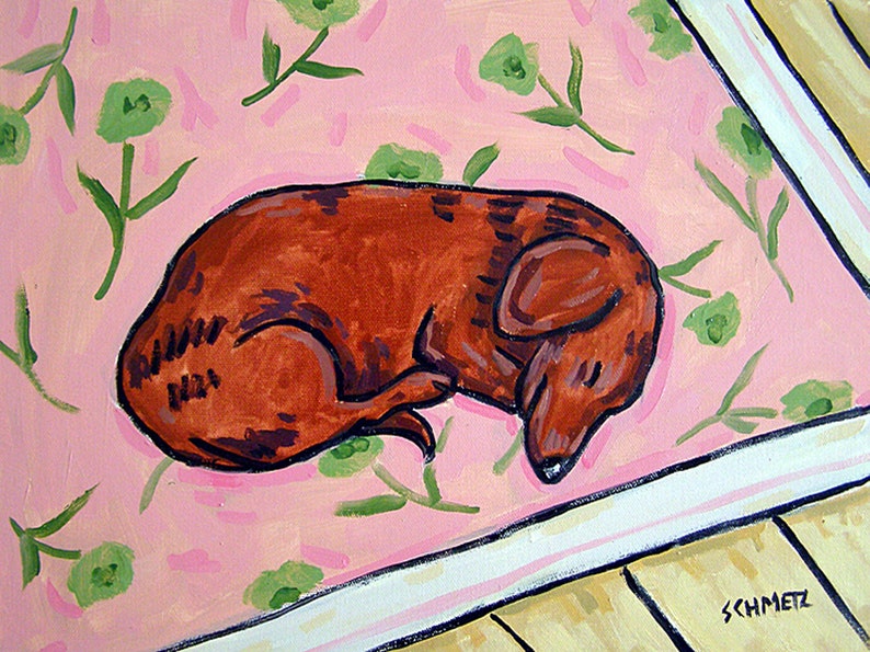 dachshund gifts dachshund art Dachshund Sleeping on a Rug dog art print