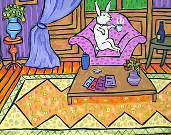 bunny tile - bunny art - The lounge Bunny Rabbit Art coaster tile Gift - bunny gift