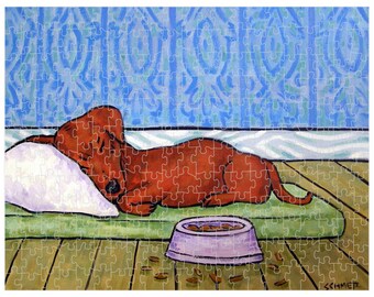 Dachshund Puzzle Dog Sleeping Dog Bowl Jigsaw Puzzles Art Dog Lover Gifts Decor 11x14