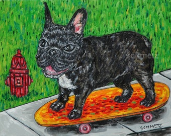 french bulldog skateboarding dog art print by jay schmetz