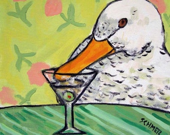 Duck, martini art, martini print on tile, duck print on tile, ceramic coaster, gift, modern folk art,