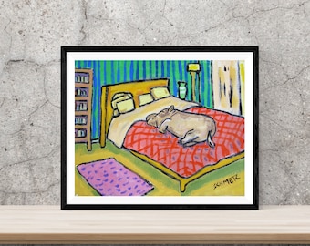 Hippo sleeping hippopotamus sleeping art print on ready to hang stretched canvas- multiple sizes