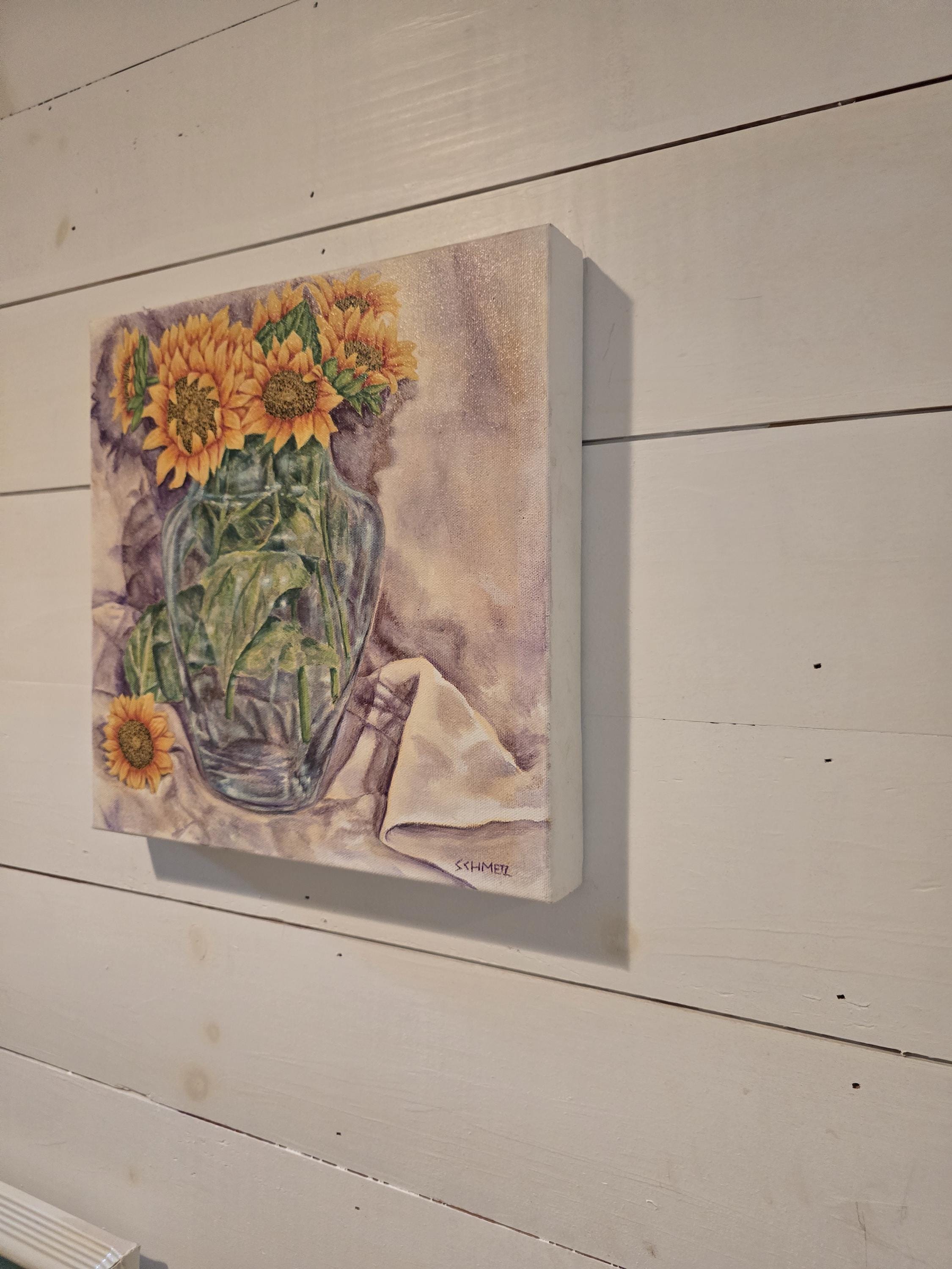 Original Oil Painting of Sunflowers in a Vase - 12x12 Inch With Gallery ...