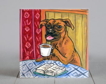 Boxer dog coffee decor art tile coaster gift animal