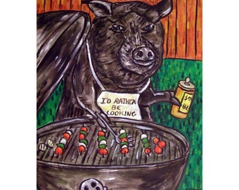 Pig Cooking Out Animal Art Print